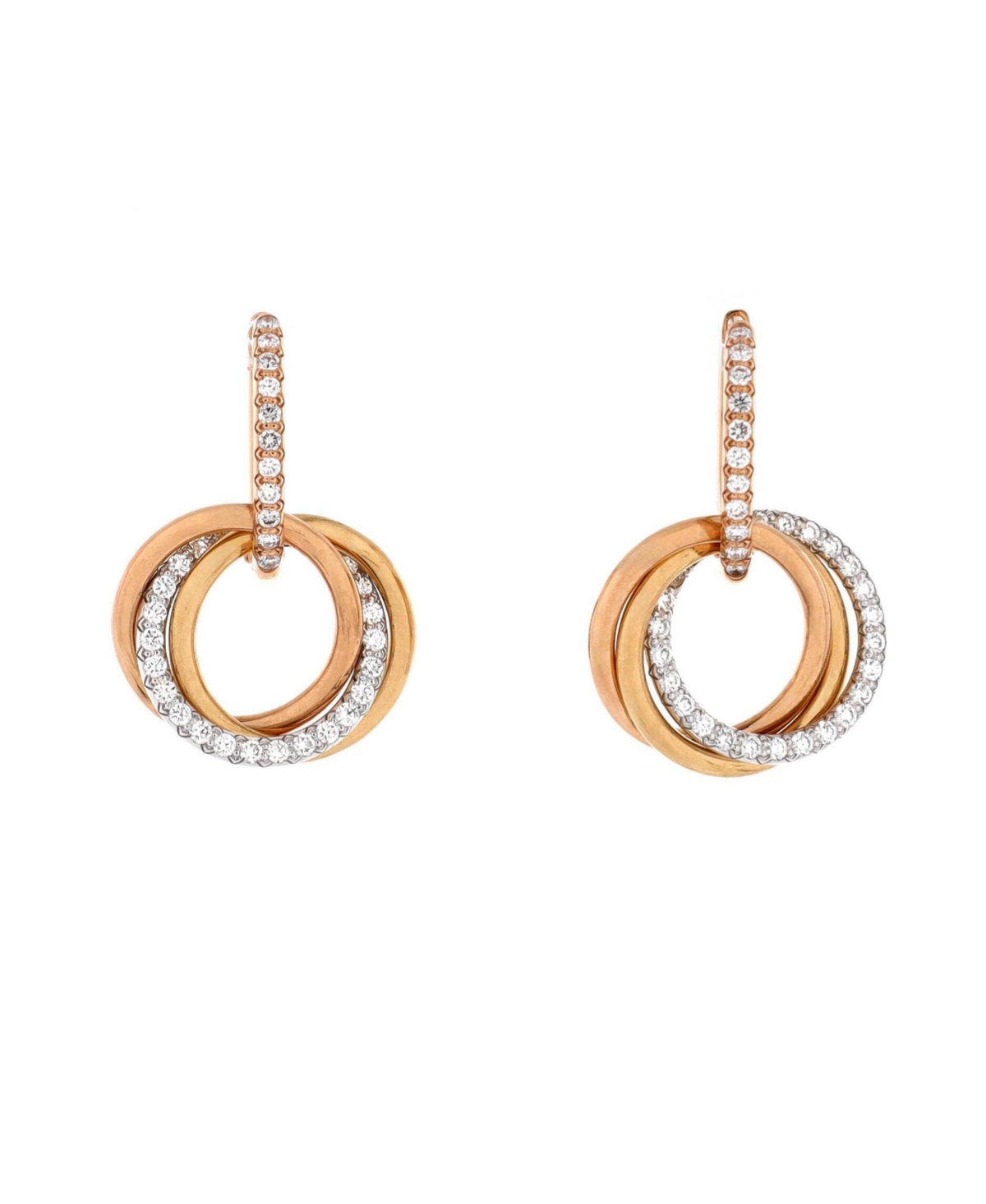 Trinity Hoop Dangle Earrings 18K Tricolor Gold with Diamonds - 18k gold