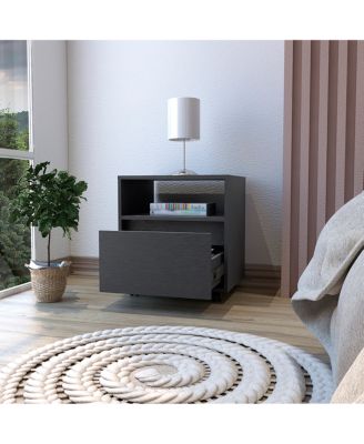 One Drawer Faux Wood Nightstand for Bedroom Storage and Bedside Table