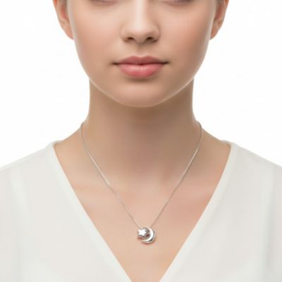 Kids White Gold Plated Star and Crescent Moon Pendant Necklace