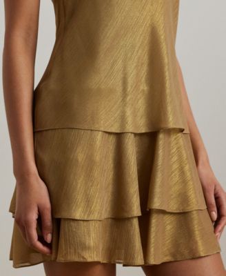 Women's Metallic Chiffon Sleeveless Shift Dress