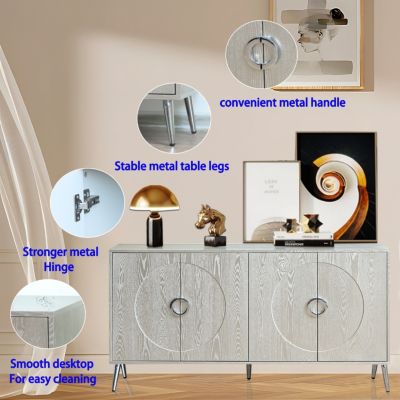 Streamdale Lacquered 4-Door Sideboard Cabinet in Champagne Silver