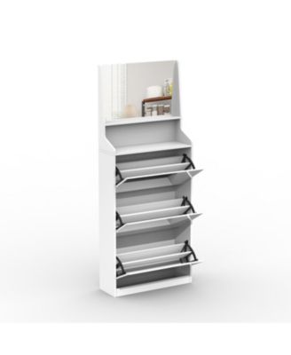 Streamdale 3-Mirror White Shoe Cabinet for Entryway
