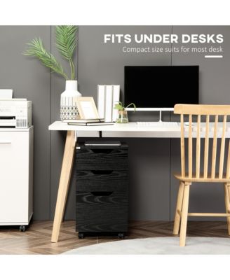 3 Drawer Office Storage Cabinet, Under Desk Cabinet with Wheels, Black Wood Grain