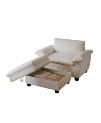 51" Beige Chenille Chaise Lounge with Ottoman & Storage