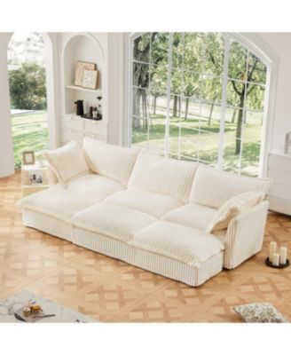 1 Pc Fabric Upholstered Sofa 3-Seat with Ottomans Sleeper Function Living Room Furniture