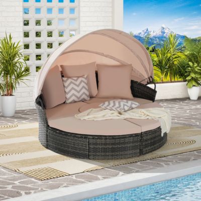  5pc Outdoor Patio Daybed Set Retractable Canopy & Cushions