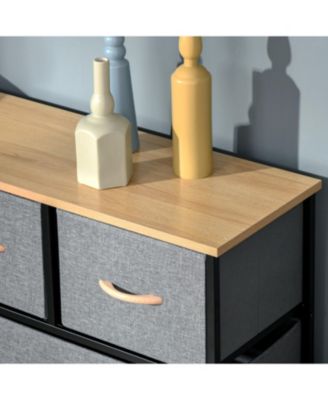 9 Drawers Storage Chest Dresser Organizer Unit w/ Steel Frame, Wood Top, Easy Pull Fabric Bins, for Bedroom, Hallway, Closet, Entryway, Oak & Grey