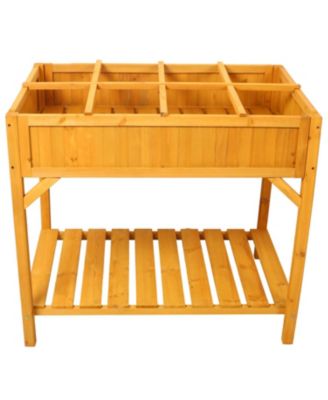 Elevated Wooden Planter Box with 8 Grids & Liner