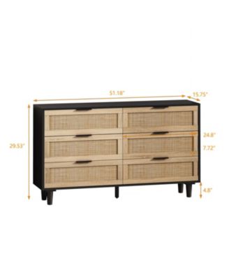 51.18"6-Drawers Rattan Storage Cabinet Rattan Drawer, for Bedroom, Living Room