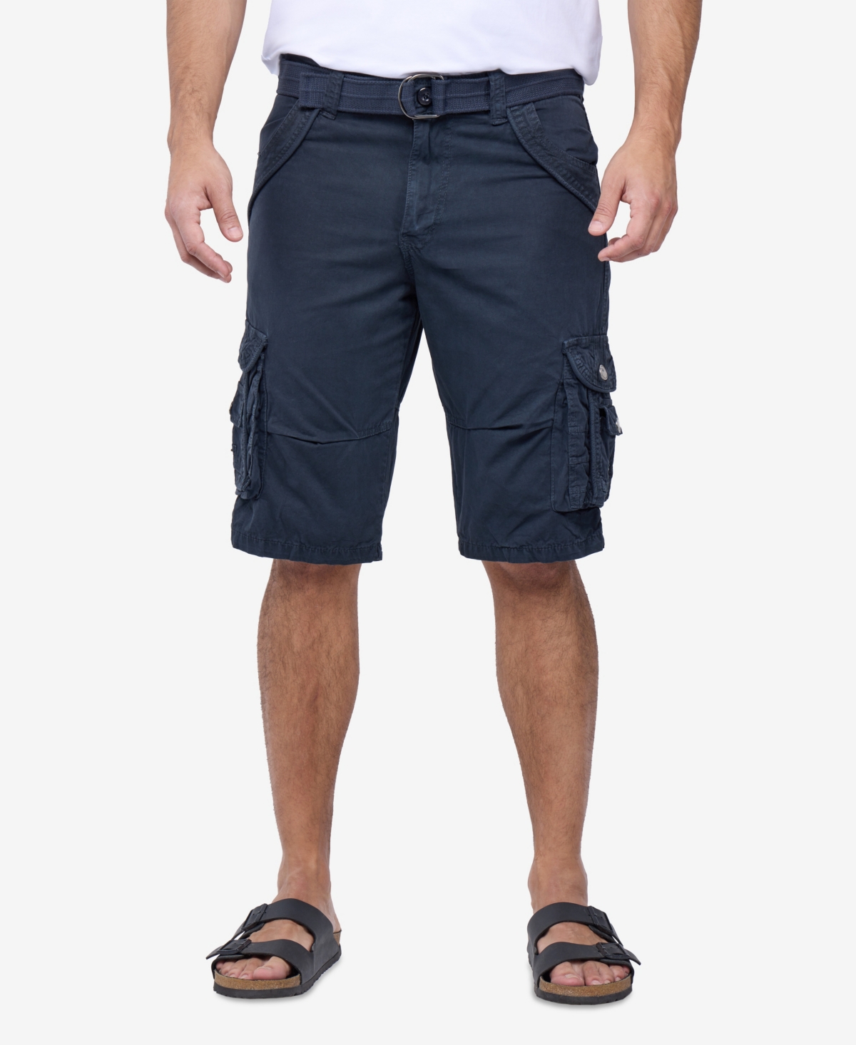 Men's Belted Double Pocket Cargo Shorts - Steel