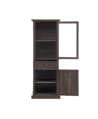 Freestanding Glass Door Cabinet with Drawer for Living & Office Spaces