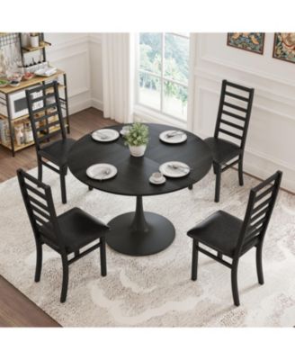 Black PU Leather Dining Chairs Set of 4, Steel Legs