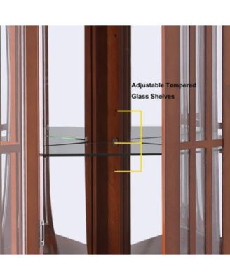 Corner Curio Cabinet with Adjustable Glass Shelves and Mirrored