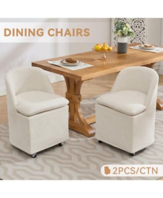 Set of 2 Chenille Fabric Dining Chairs With Universal Wheels