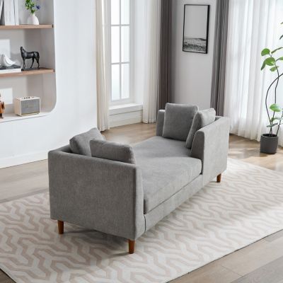 Streamdale Gray Chenille Double-Sided Chaise Lounge Sofa w/ Pillows and Rubberwood Legs
