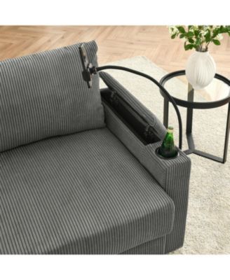 Modern L-Shaped Couch with Ottoman & Storage Grey Corduroy