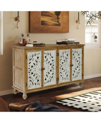 Floral Carved Accent Cabinet for Storage