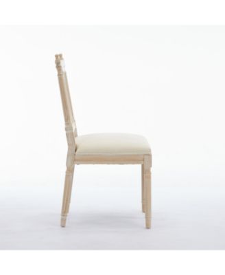 Antique Dining Chairs - Linen Fabric Upholstered Wooden Chairs Set of 2