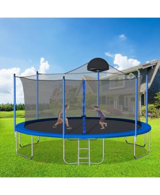 14FT Trampoline for Adults & Kids with Basketball Hoop, Outdoor Trampolines w/Ladder and Safety Enclosure Net for Kids and Adults