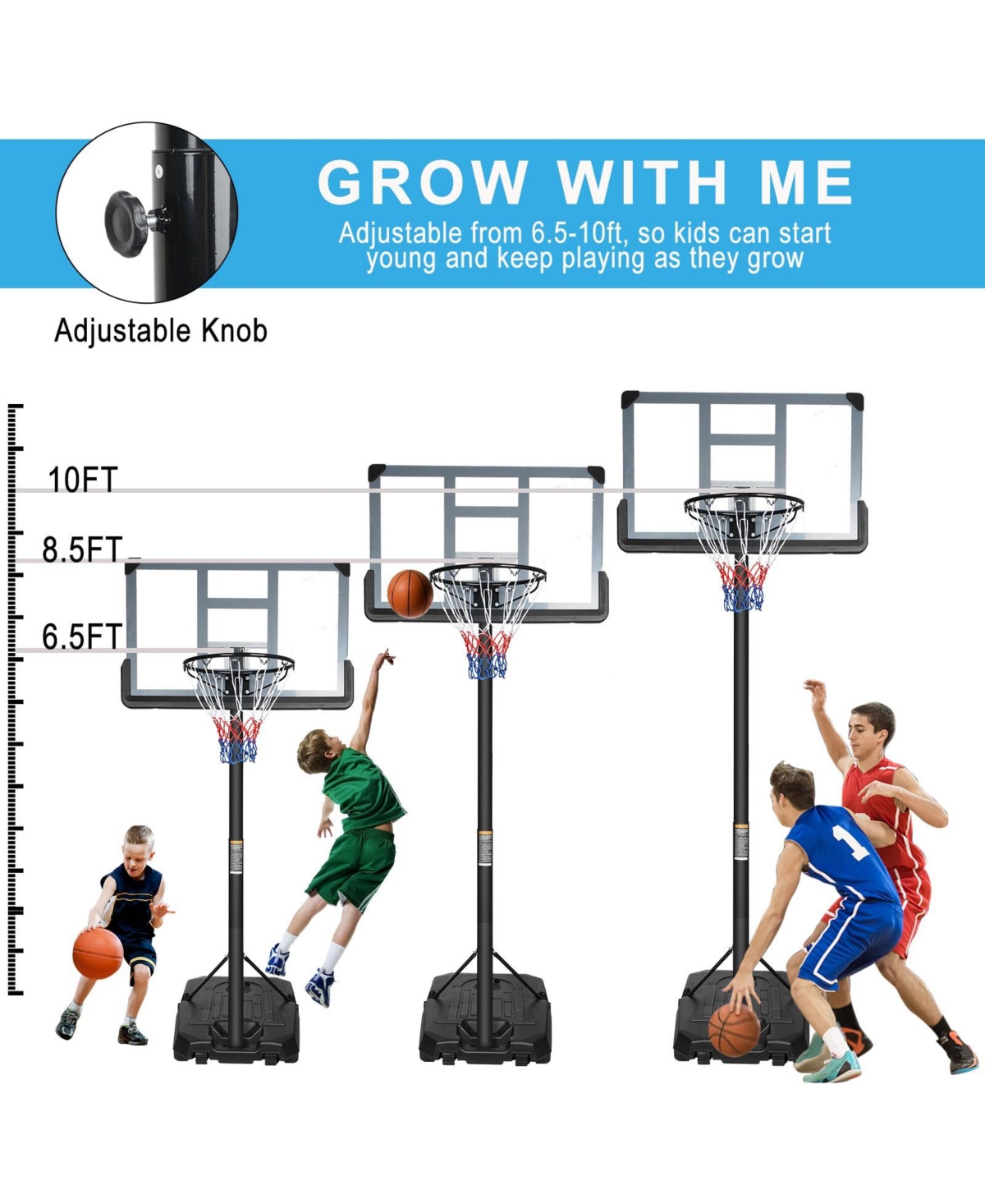 Portable Basketball Hoop Backboard System Stand Height Adjustable 6.6ft