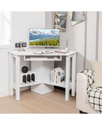 Wooden Study Computer Corner Desk with Keyboard Tray