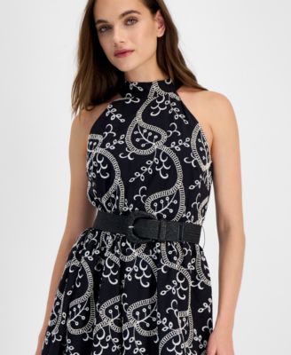 Women's Halter Neck Belted Midi Dress