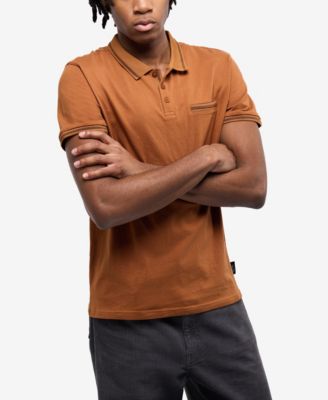 CULTURA Men's Short Sleeves Cotton Polo With Jaquard Rib And Chest Rib Pocket