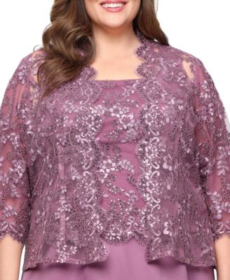 Plus Size Stretch Tulle 3/4-Sleeve Jacket Dress