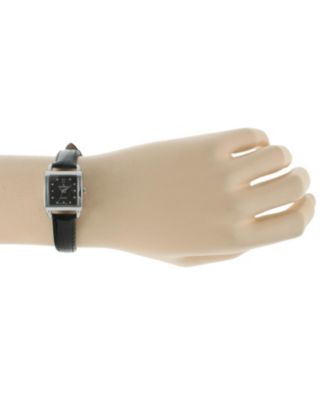Women's 20mm Square Watch with Glossy Black Leather Strap