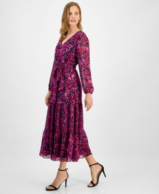 Women's Floral-Print Tiered Fit & Flare Dress