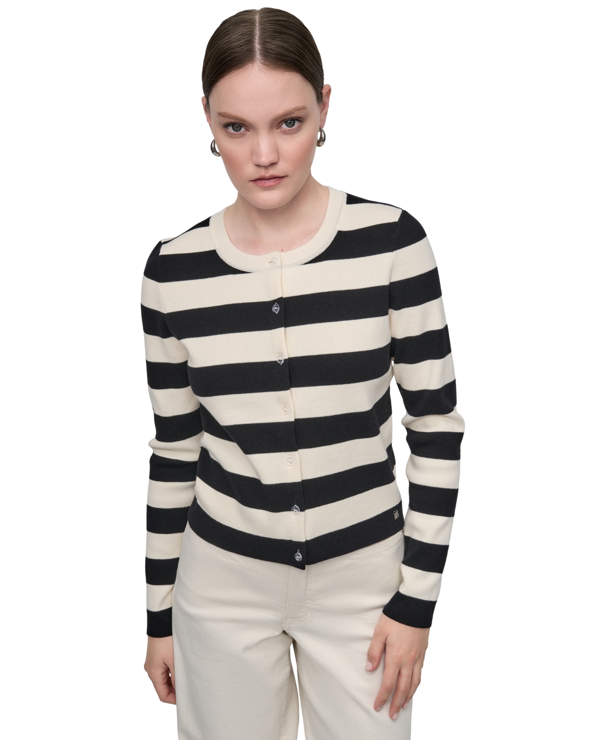 Dkny Jeans Women's Striped Cropped Cardigan Sweater In Multi