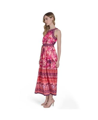 Women's Mixed-Print One-Shoulder Tiered Midi Dress