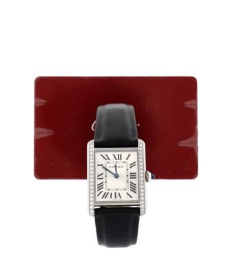Бывшие в употреблении кварцевые часы Cartier Must de Cartier Tank из нержавеющей стали и сатина с бриллиантовым безелем диаметром 25 мм