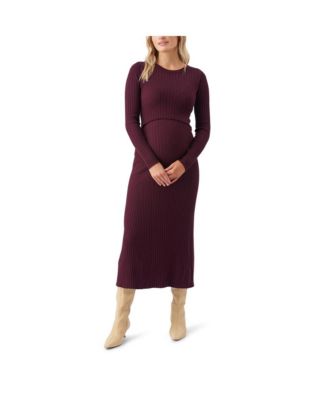 knee length dresses for ladies Burgundy Knit Maternity Dress main image 1