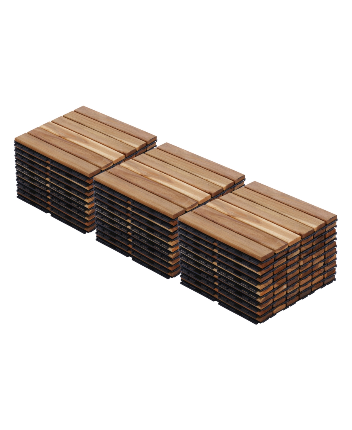 30 Pcs Yellow Acacia Deck Tiles - 12&#x22; x 12&#x22; Striped Outdoor Flooring - Teak+yellow