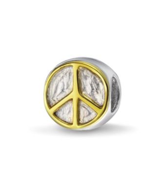 Блестящие ювелирные изделия, Двухцветный вдохновляющий Символ, Знак мира во всем мире, Бусина-шарм, Позолоченная, Серебро 925 пробы, Подходит для европейского браслета