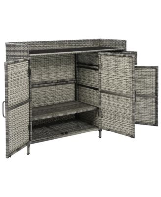 Wicker Outdoor Storage Cabinet & Bar Table Combo
