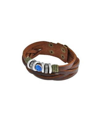 Блестящие ювелирные изделия, Синяя оплетка с несколькими шармами, Коричневый кожаный многожильный браслет-манжета из окисленной позолоченной Нержавеющей стали