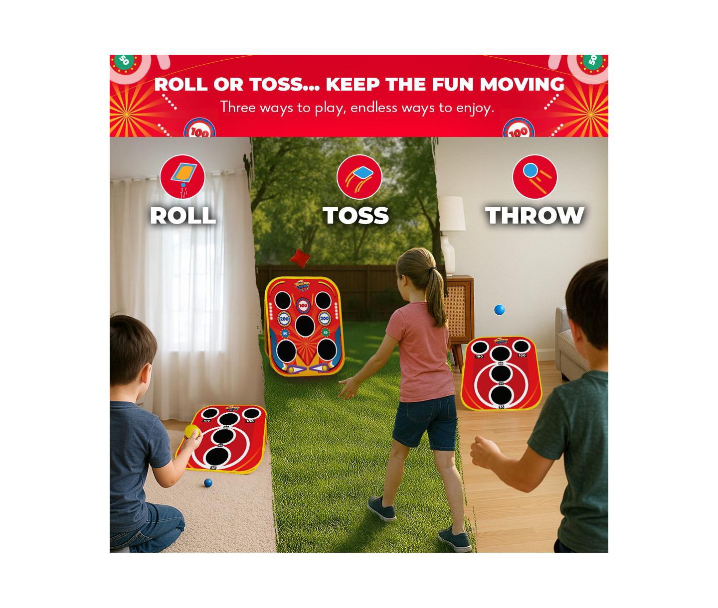 Детские игрушки SWOOC Backyard Arcade 2-in-1 Bean Bag Toss Carnival Game, For 2-8 Players, Ages 6+, цвет: Красный — фото 5
