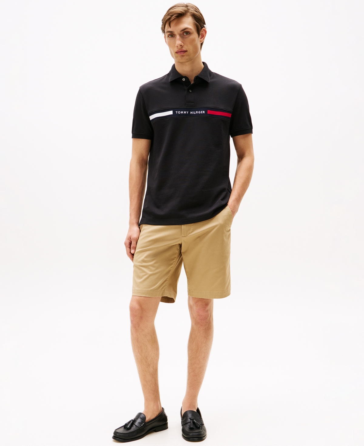 Tommy Hilfiger Regular Fit Embroidered Stripe Polo In Black