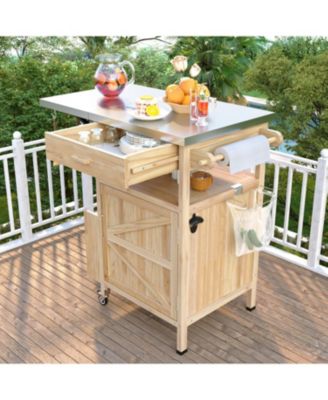 Outdoor Grill Cart with Stainless Steel Top & Storage