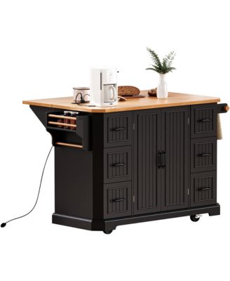 Rolling Kitchen Island Cart, 6 Drawers, Power Outlet