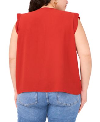Plus Size Pleated-Front V-Neck Sleeveless Blouse