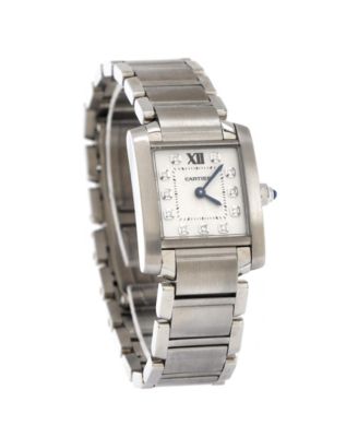 Бывшие в употреблении кварцевые часы Cartier Tank Francaise из нержавеющей стали с бриллиантовыми метками диаметром 25 мм