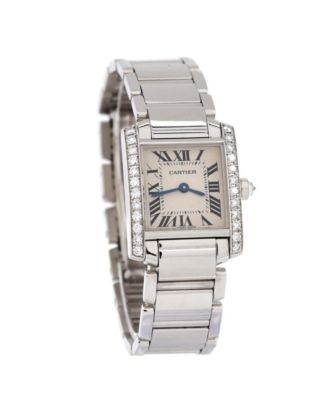 Бывшие в употреблении кварцевые часы Cartier Tank Francaise из белого золота с бриллиантовым безелем диаметром 20 мм