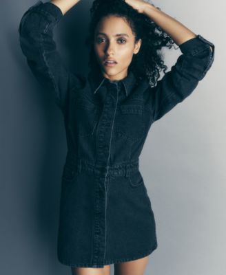 Women's Button-Down Long-Sleeve Denim Dress