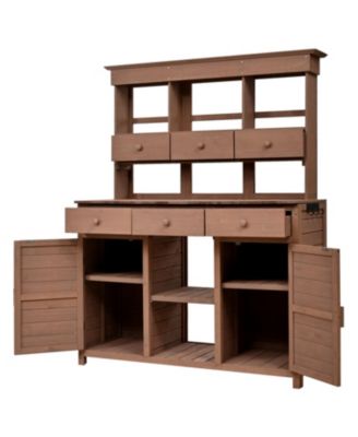 Garden Potting Bench with Hutch & Storage