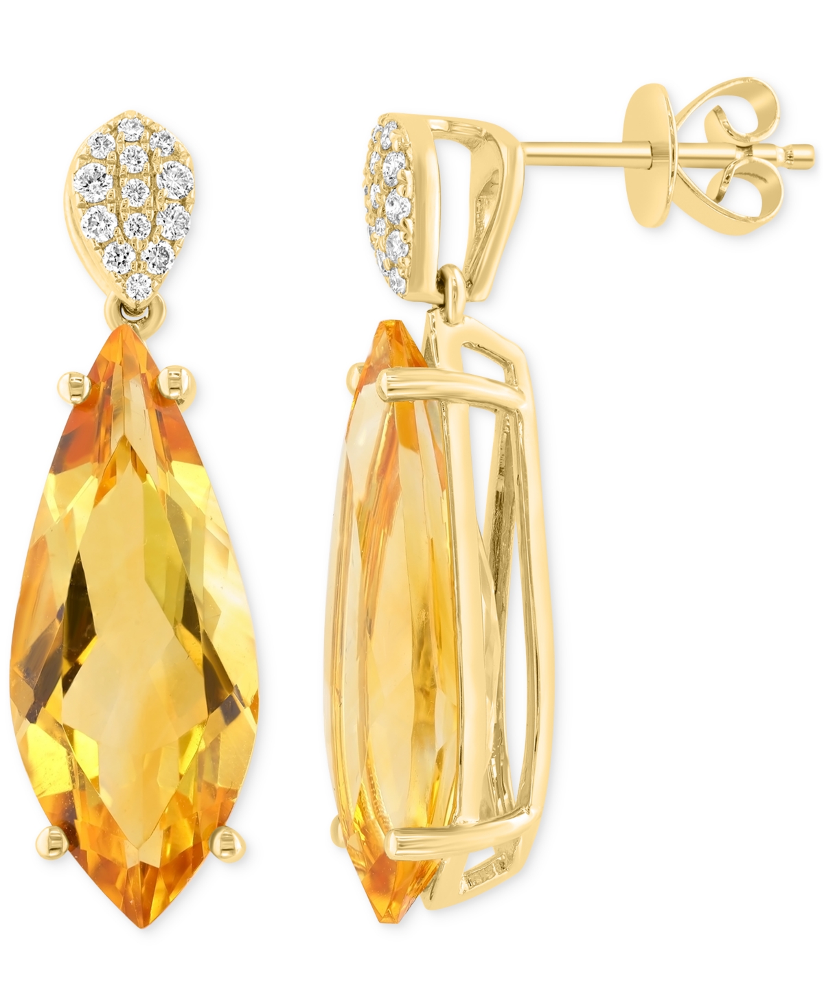 Effy Collection Effy Citrine (8-5/8 Ct. T.w.) & Diamond (1/6 Ct. T.w.) Drop Earrings In 14k Yellow Gold