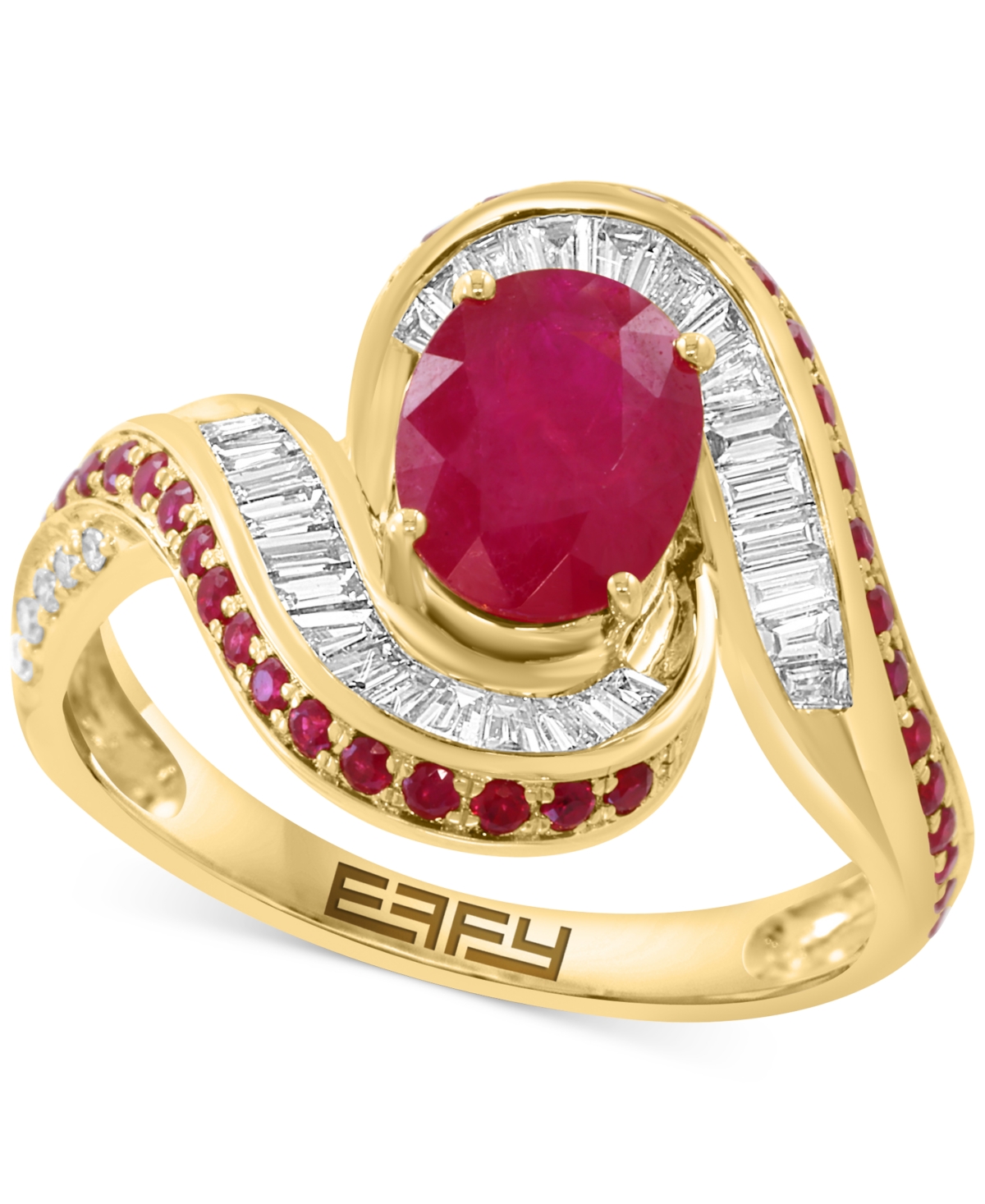Effy Collection Effy Ruby (1-3/4 Ct. T.w.) & Diamond (3/8 Ct. T.w.) Statement Ring In 14k Yellow Gold In Red
