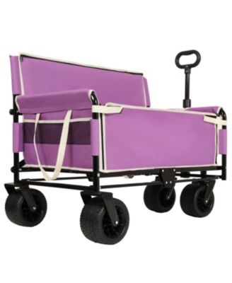 3-in-1 Folding Wagon Cart - Bench, Storage, All-Terrain - Purple